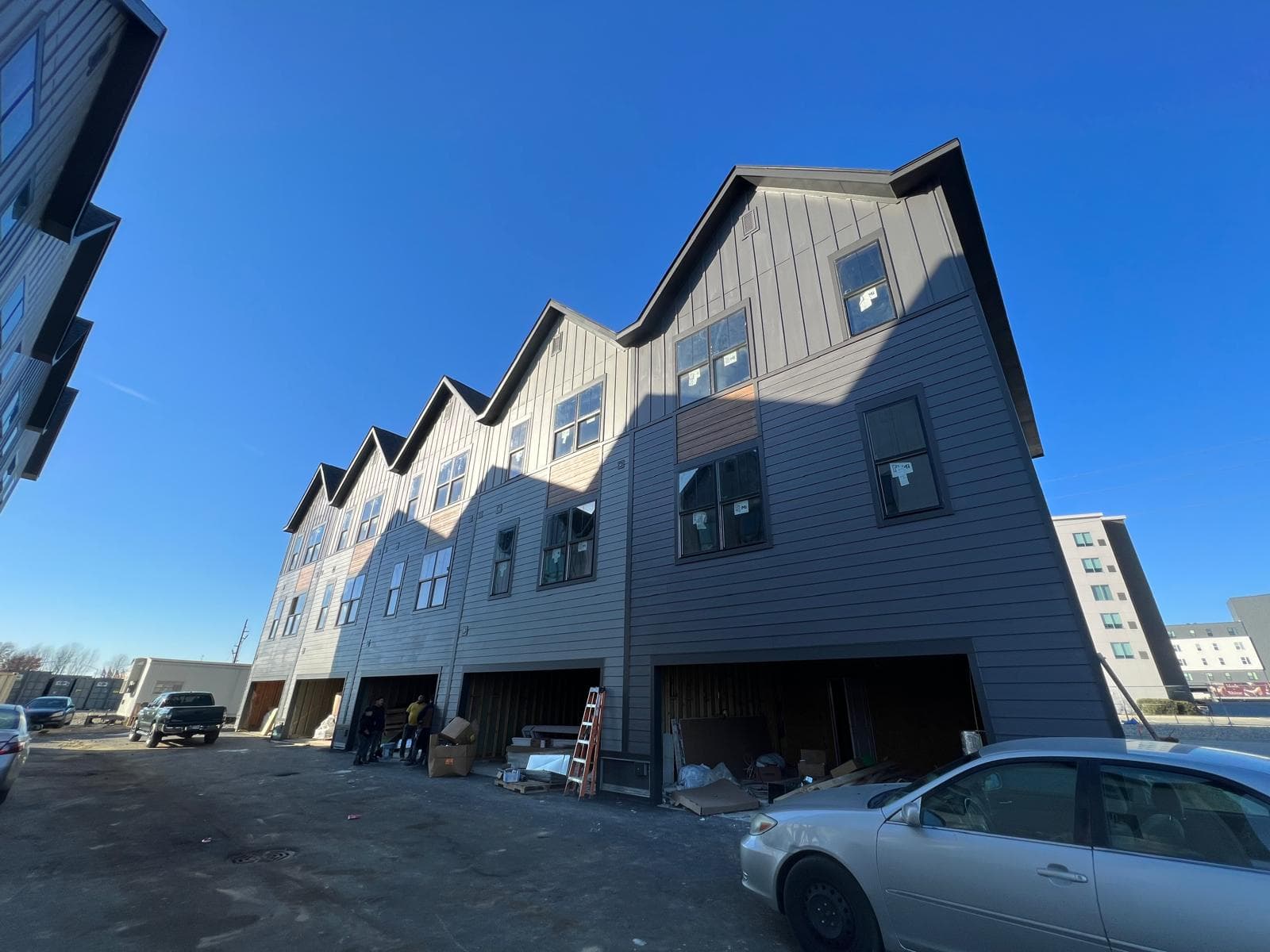 Townhouses with dark siding